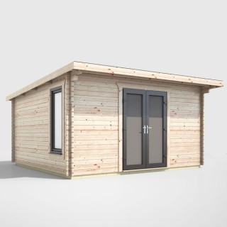 14 x 12 Power Pent Log Cabin Centre Doors