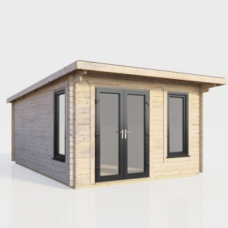 12 x 14 Power Pent Log Cabin Left Doors