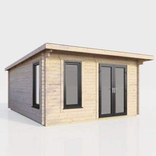 14 x 14 Power Pent Log Cabin Right Doors
