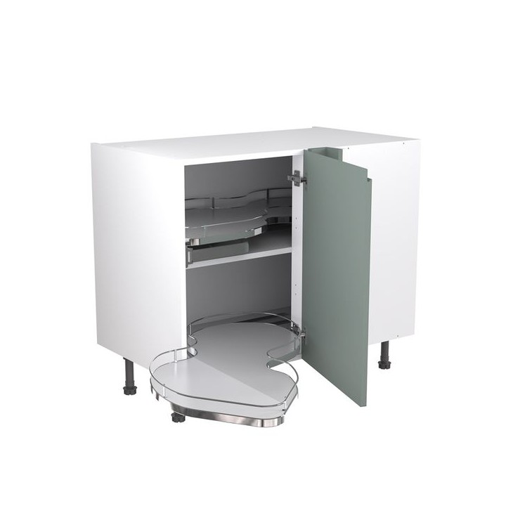 Flatpack 1000 Base Kitchen Cabinet With Dual-Handed Nuvola Blind Corner J-Pull Ultra Matt Sage Green