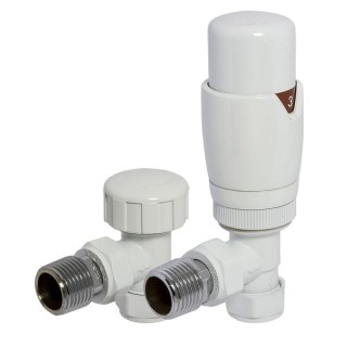 Towelrads Round Angled TRV and Lockshield Valves White 105mm x 65mm