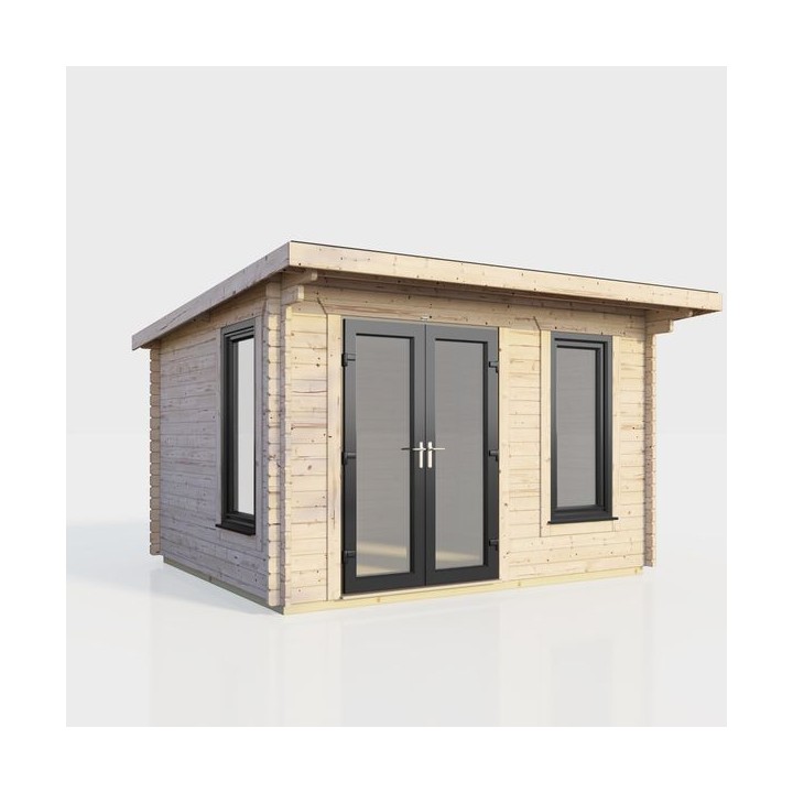 12 x 8 Power Pent Log Cabin Left Doors