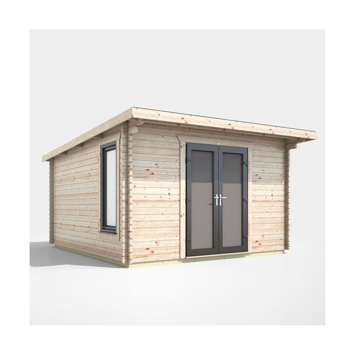 12 x 12 Power Pent Log Cabin Centre Doors