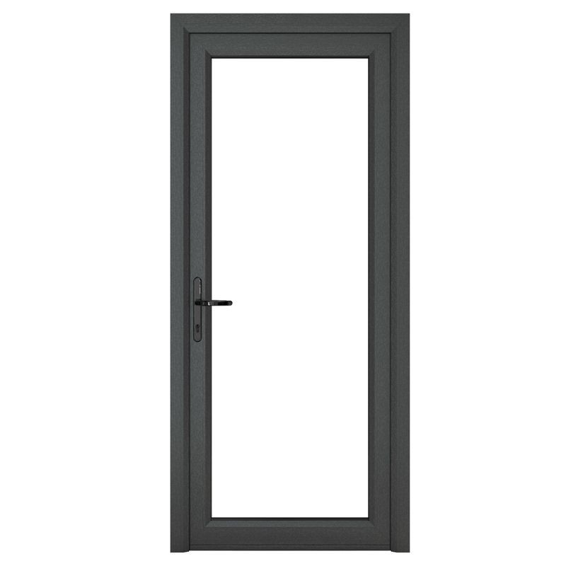 Crystal Single Door Full Glass Right Hand Grey 7016 External White Internal Clear 840 x 2090 x 70mm