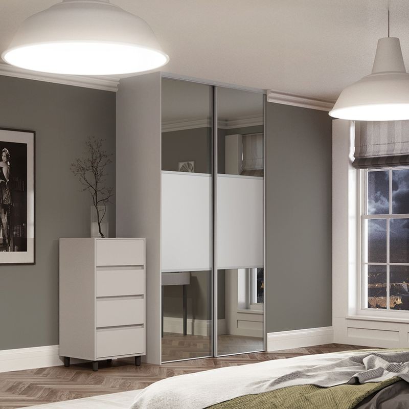 Spacepro Classic 2 x Dove Grey Frame Mirror Dove Grey Panel Sliding Doors H2260 x W1489