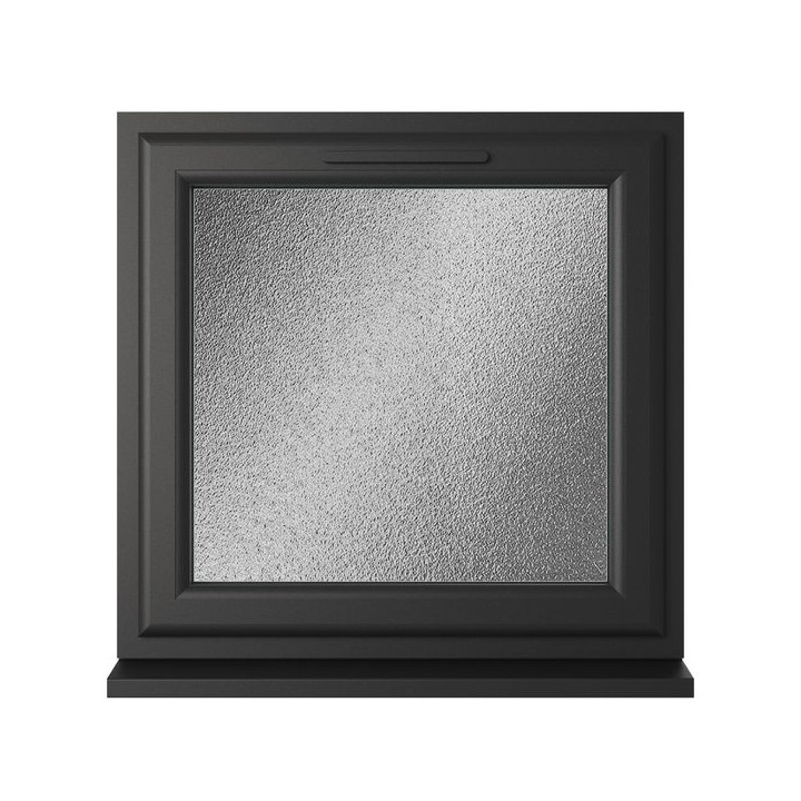 Crystal Triple Glazed uPVC Window Black/White Top Hung 820mm x 820mm Obscure