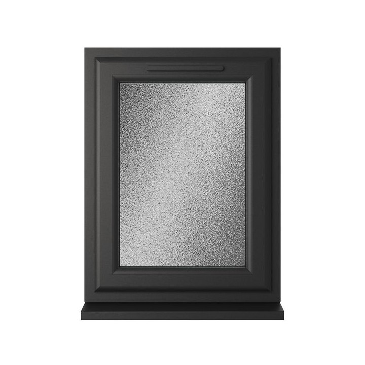 Crystal Triple Glazed uPVC Window Black/White Right Hung 610mm x 820mm Obscure