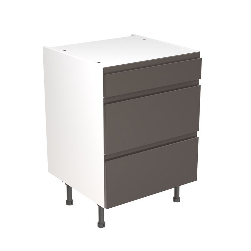 Flatpack Three Drawer Base Unit J-pull Ultra Matt Graphite 600mm - FKKJ0906 Flatpack Three Drawer Base Unit J-pull Ultra Matt Graphite 600mm - FKKJ0906