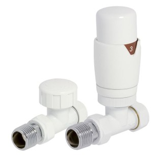 Towelrads Round Straight TRV and Lockshield Valves White 105mm x 65mm