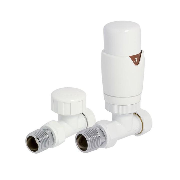 Towelrads Round Straight TRV and Lockshield Valves White 105mm x 65mm
