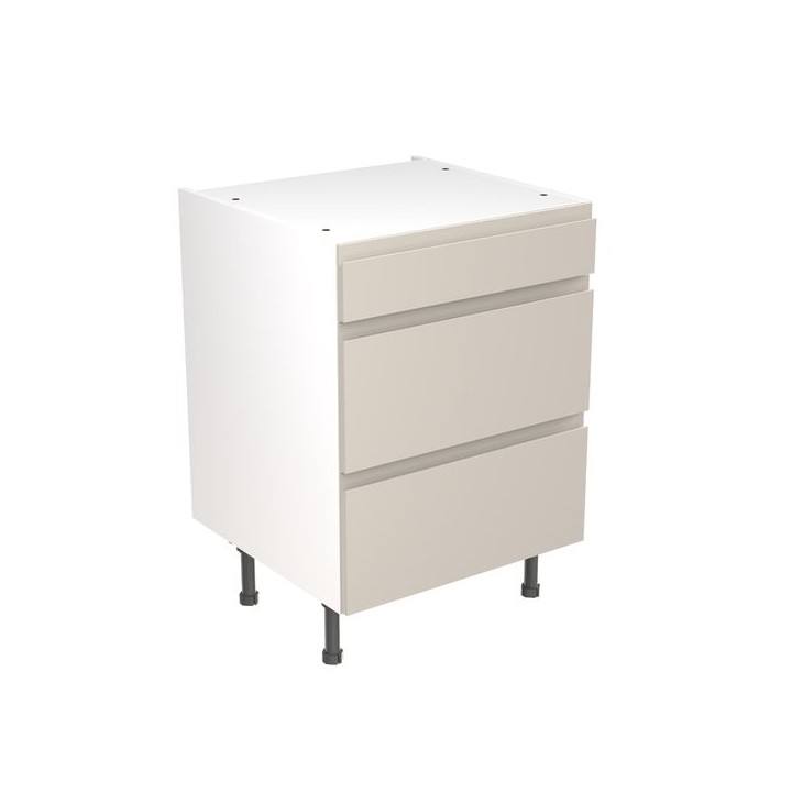 Flatpack Three Drawer Base Unit J-pull Super Gloss Light Grey 600mm - FKKJ0206
