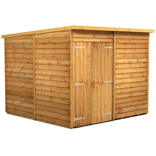 8 x 8 Power Overlap Pent Windowless Double Door Shed