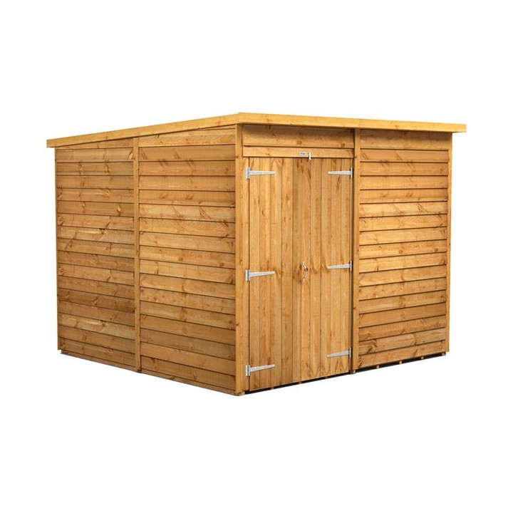8 x 8 Power Overlap Pent Windowless Double Door Shed