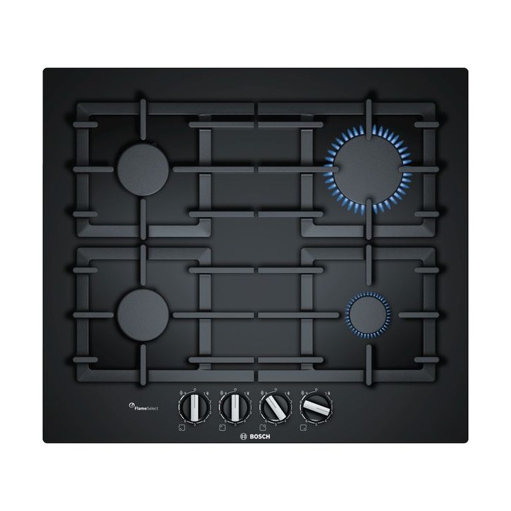 Bosch Serie 6 60cm Gas on Glass Hob with Cast Iron Supports Black - PPP6A6B90