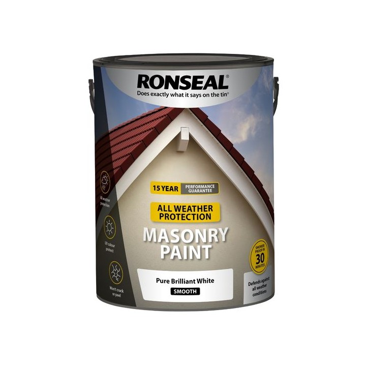 Ronseal All Weather Masonry Paint Pure Brilliant White 5L