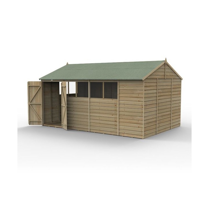 4LIFE Reverse Apex Shed 15 x 10 - Double Door - 6 Windows Installation