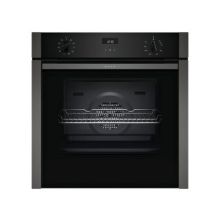 NEFF N 50 Single Oven with Slide & Hide Door and Fixed Handle Black Glass with Graphite Grey Trims 60cm - B3ACE4HG0B