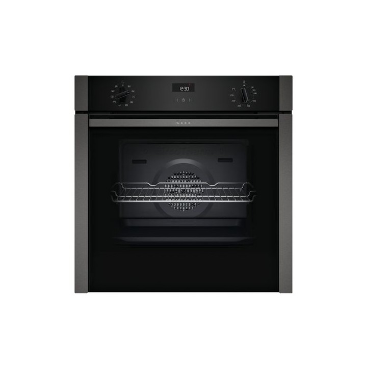 NEFF N 50 Single Oven with Slide & Hide Door and Fixed Handle Black Glass with Graphite Grey Trims 60cm - B3ACE4HG0B