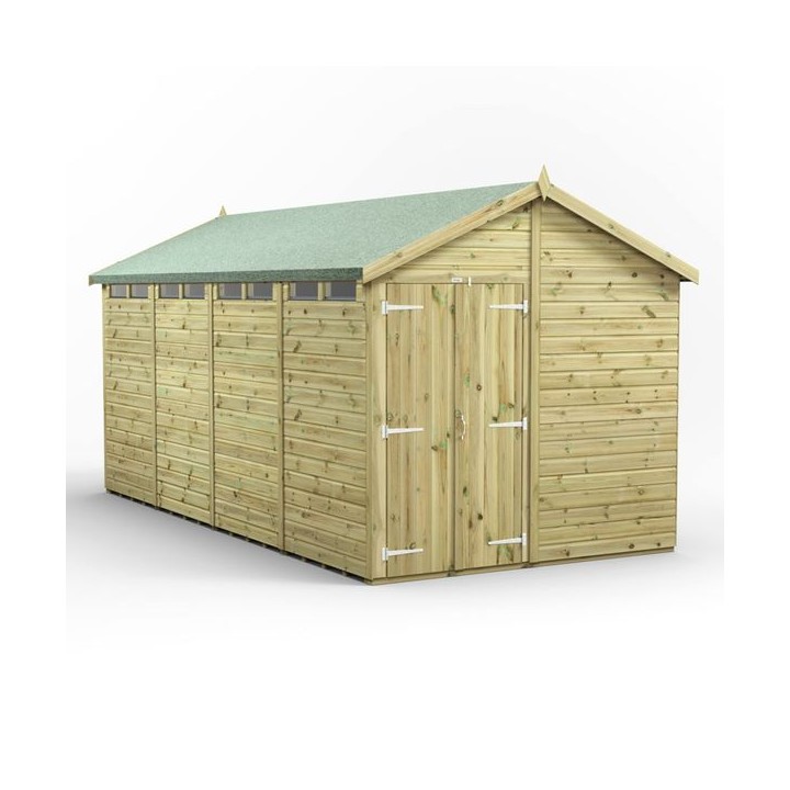 16x8 Premium Powersheds Security Apex Double Doors