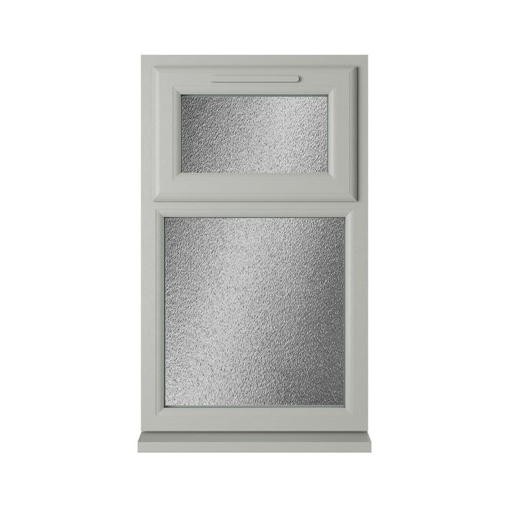 Crystal Triple Glazed uPVC Window Agate/White Top Hung 610mm x 1115mm Obscure