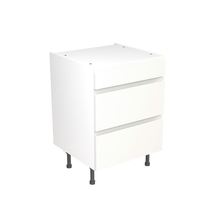Flatpack Three Drawer Base Unit J-pull Ultra Matt White 600mm - FKKJ0506