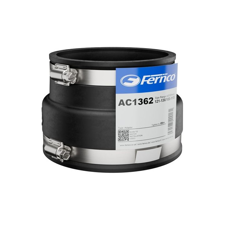 Fernco AC1362 Adaptor Coupling 121-136/100-115mm