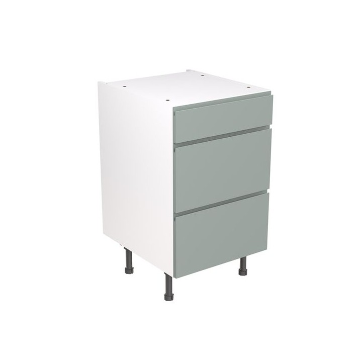 Flatpack 500 3 Drawer Base Kitchen Cabinet J-Pull Ultra Matt Sage Green