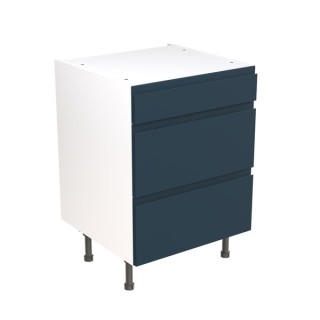Flatpack 600 3 Drawer Base Kitchen Cabinet J-Pull Shaker Ultra Matt Indigo Blue