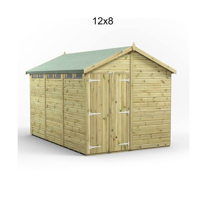 12x8 Premium Powersheds Security Apex Double Doors