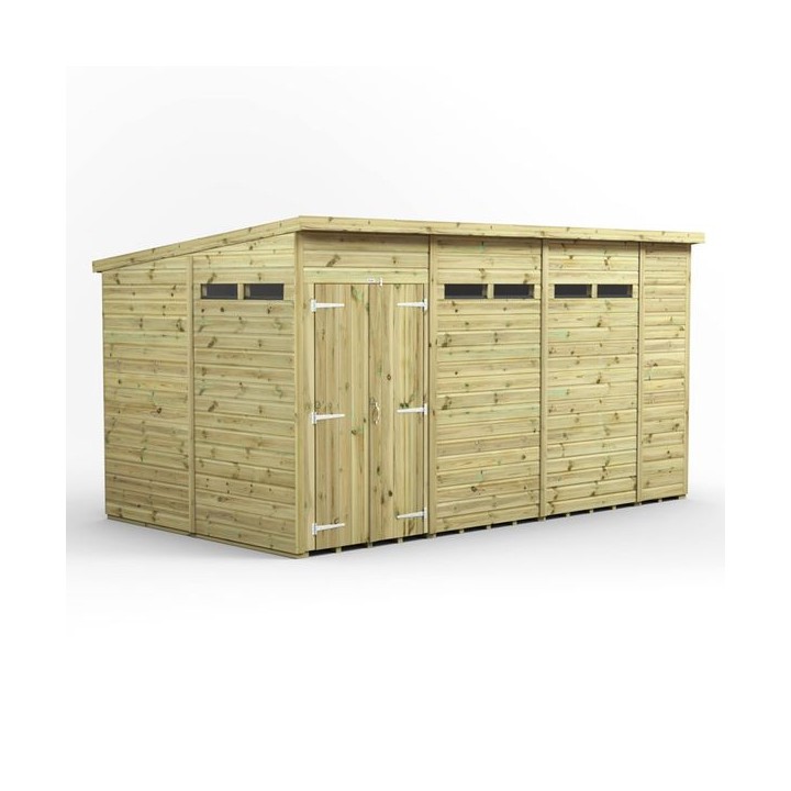 14x8 Premium Powersheds Security Pent Double Doors