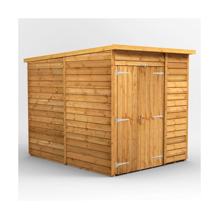 6 x 8 Power Overlap Pent Windowless Double Door Shed