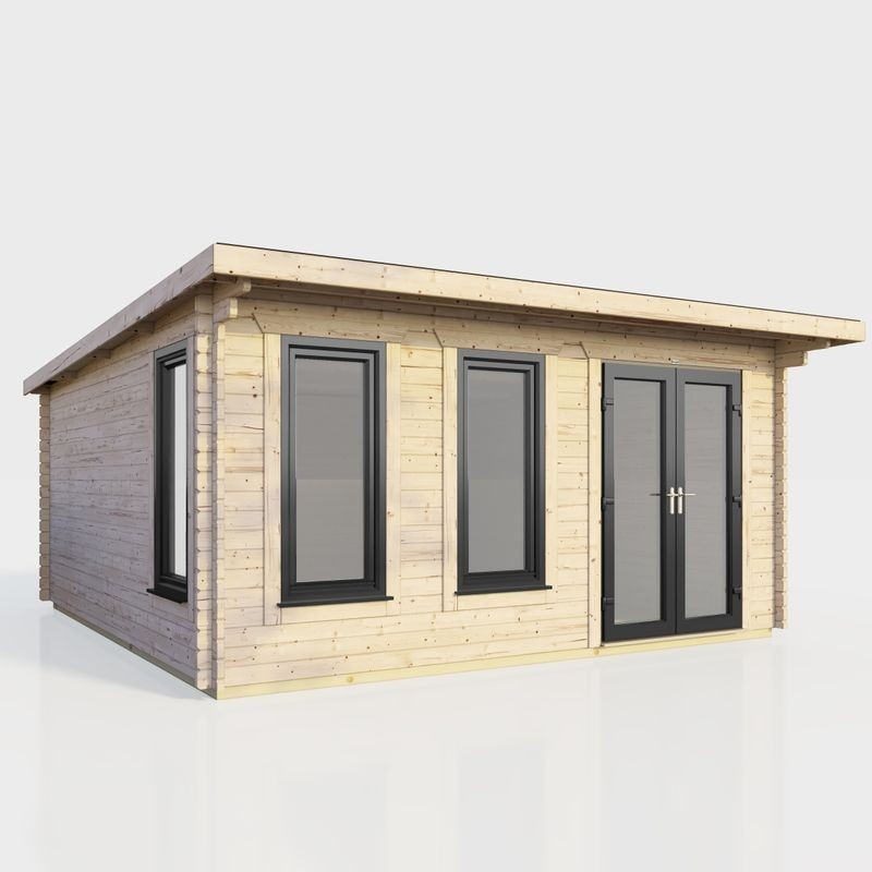 16 x 14 Power Pent Log Cabin Right Doors