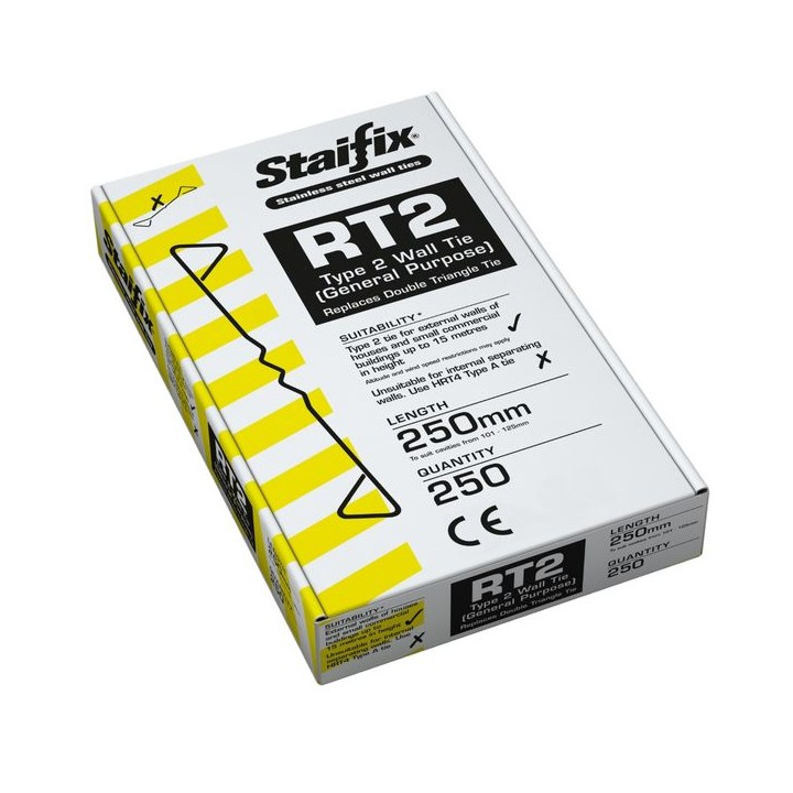 Ancon Staifix Type 2 General Purpose Wall Tie 250mm Box of 250 - Carton of 2