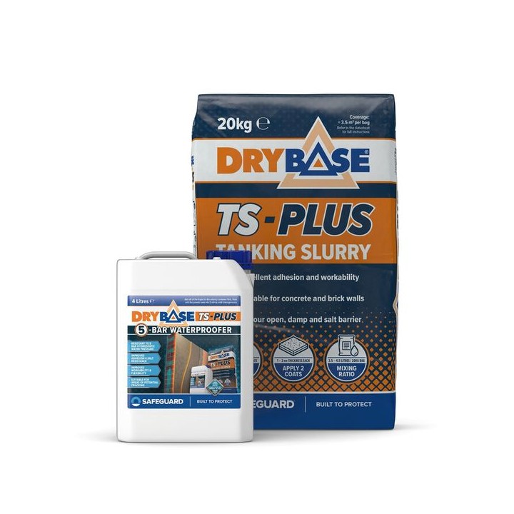 Safeguard Drybase TS-Plus Tanking Slurry 20kg & 5-bar Waterproofer 4L