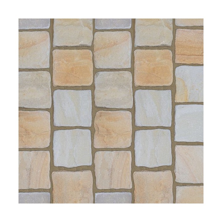 Talasey Cobblestone Sandstone Natural Stone Block Paving Calico 100 x 100mm