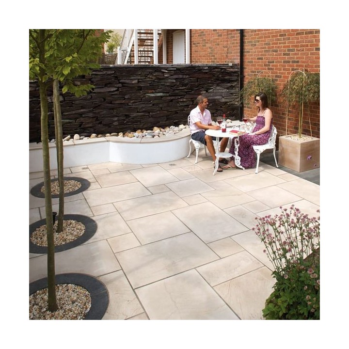 Marshalls Fairstone Sawn Versuro Natural Stone Paving Caramel Cream 11.3m²