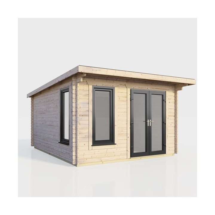 12 x 12 Power Pent Log Cabin Right Doors