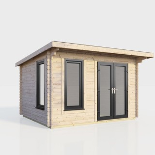 12 x 8 Power Pent Log Cabin Right Doors