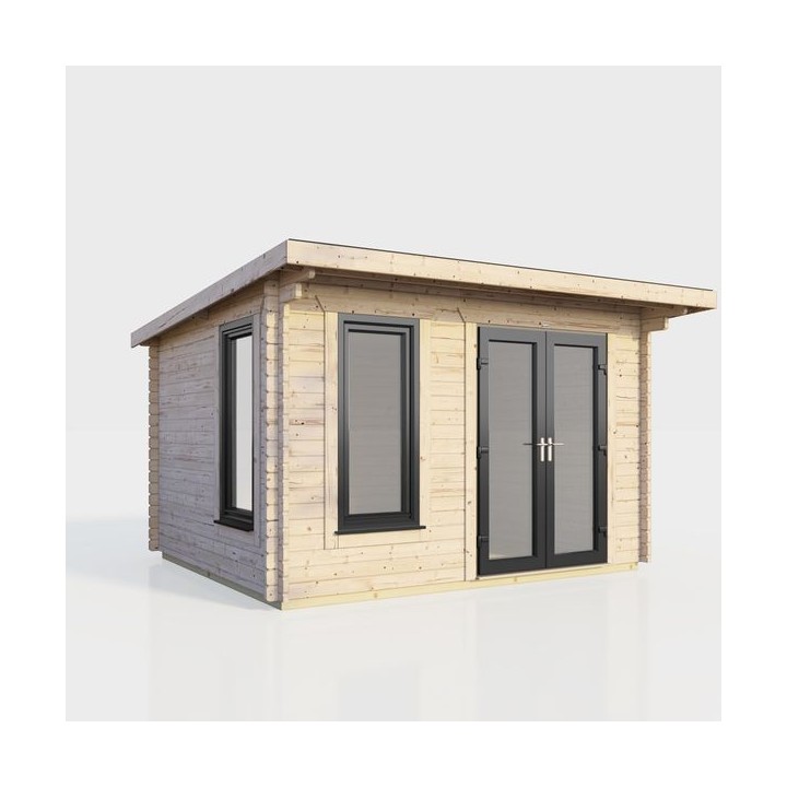 12 x 8 Power Pent Log Cabin Right Doors