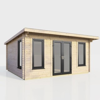 16 x 12 Power Pent Log Cabin Centre Doors