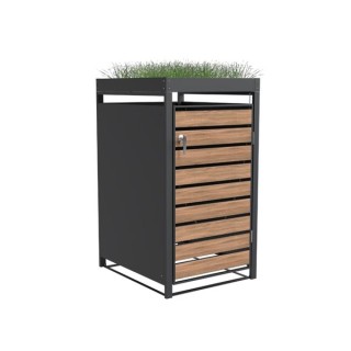 Single Bin Storage with Planter - Woodgrain & Charcoal