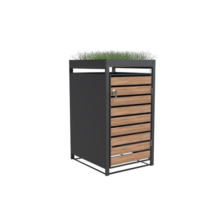 Single Bin Storage with Planter - Woodgrain & Charcoal