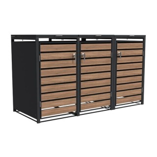 Triple Bin Storage with Lid - Woodgrain & Charcoal