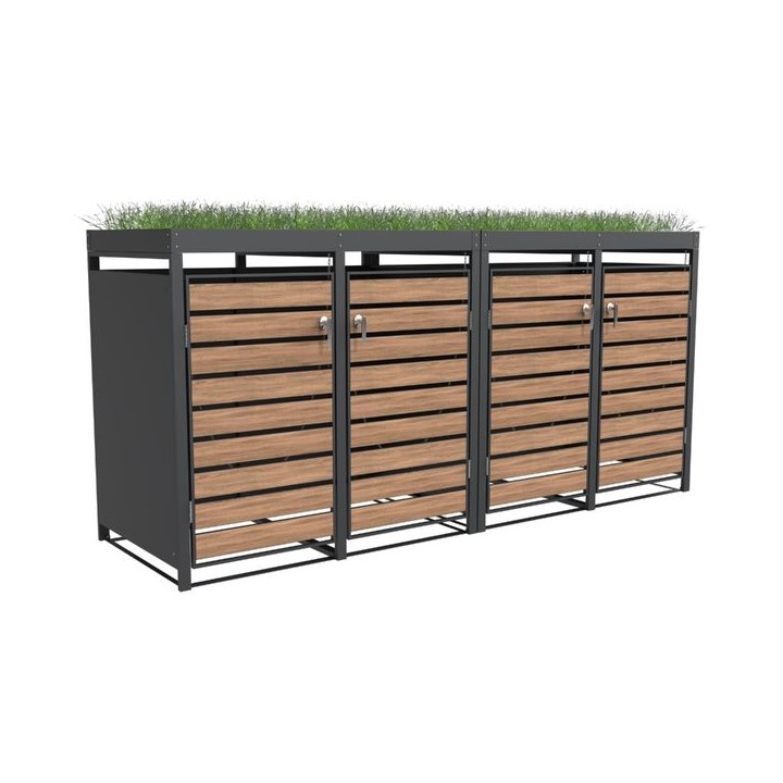 Quadruple Bin Storage with Planter - Woodgrain & Charcoal