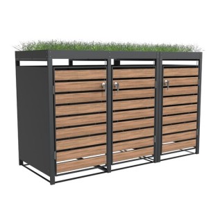 Triple Bin Storage with Planter - Woodgrain & Charcoal