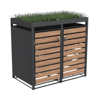 Double Bin Storage with Planter -  Woodgrain & Charcoal