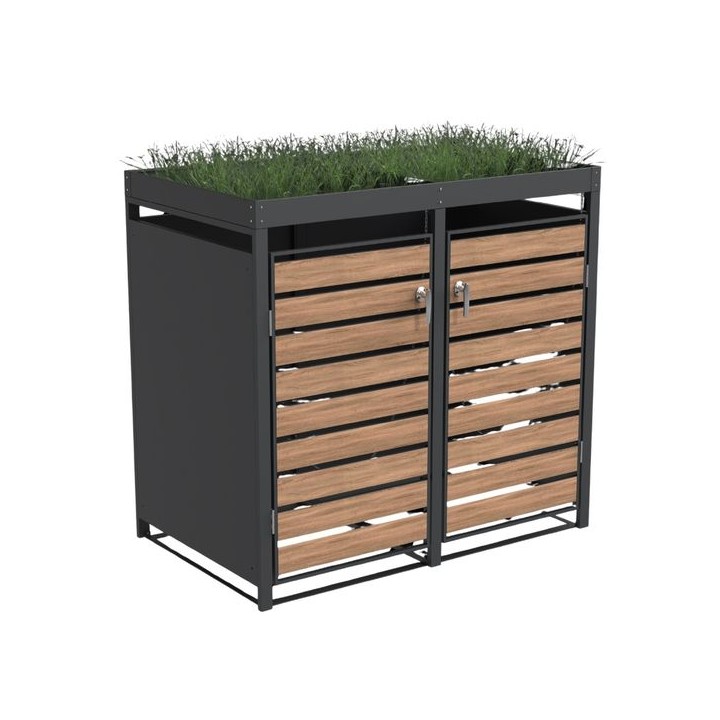 Double Bin Storage with Planter -  Woodgrain & Charcoal