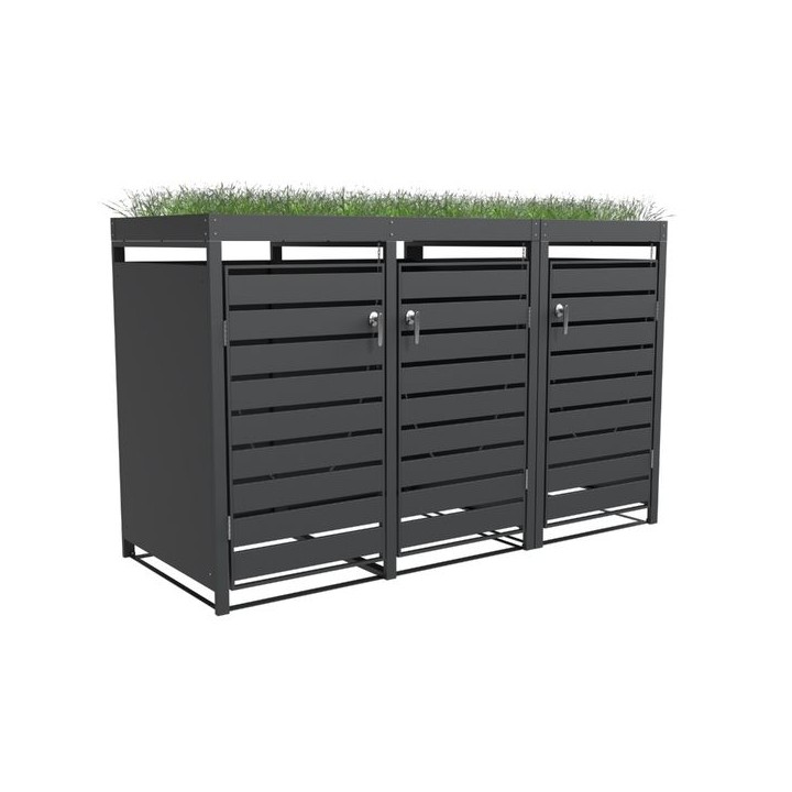 Triple Bin Storage with Planter - Charcoal