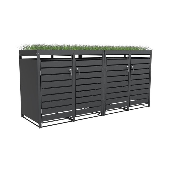 Quadruple Bin Storage with Planter - Charcoal