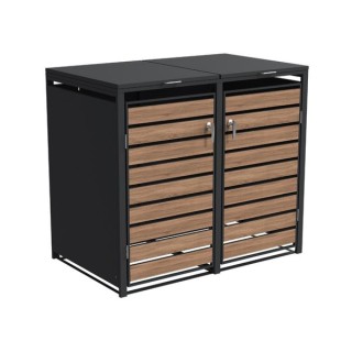 Double Bin Storage with Lid - Woodgrain & Charcoal